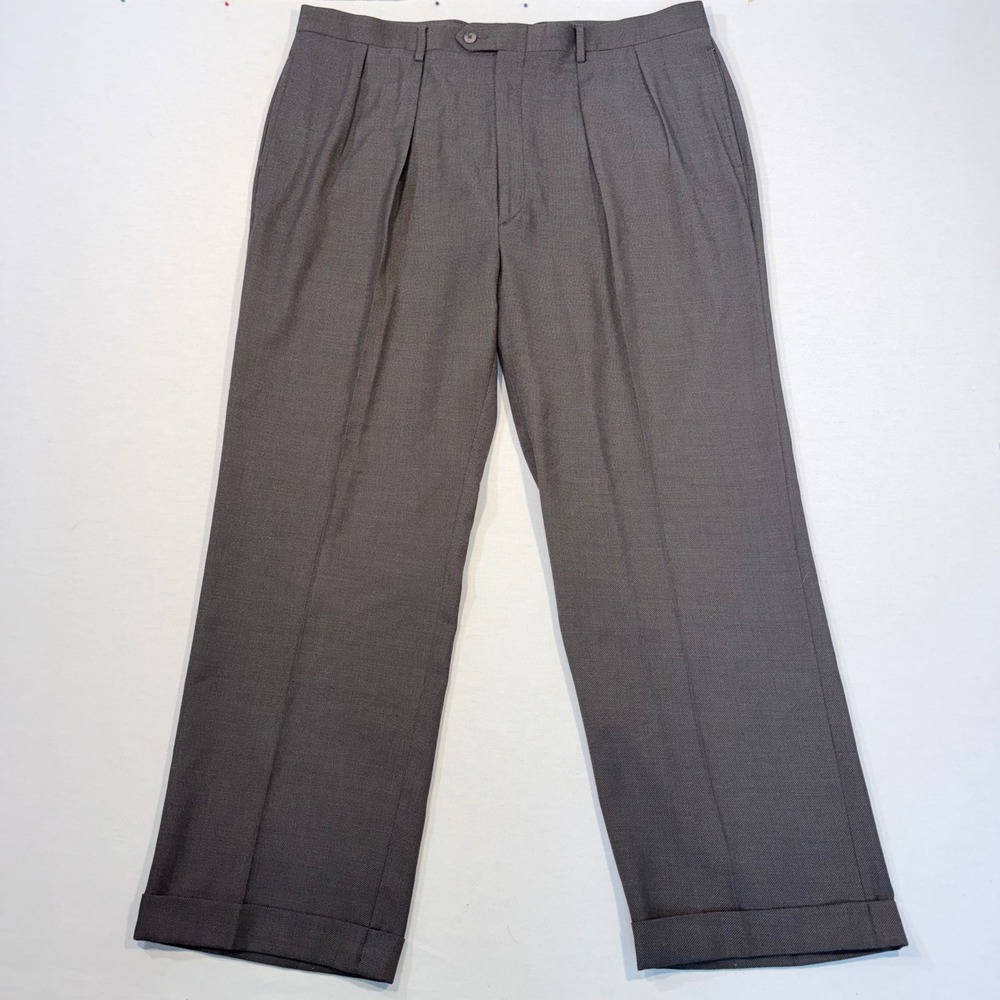 Harold Powell Pleated Dress Pants Vintage Mens 42x34 Cuffed Wool Blend